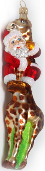 Santa on a giraffe glass ornament