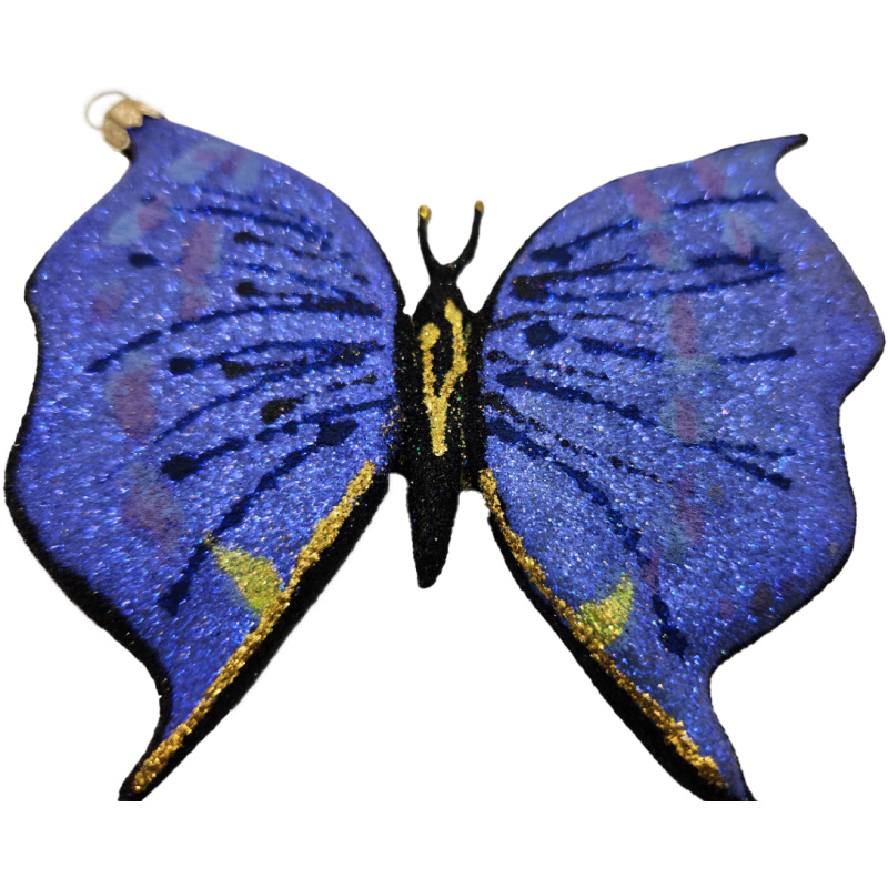 Raphsody in Blue butterfly free blown ornament