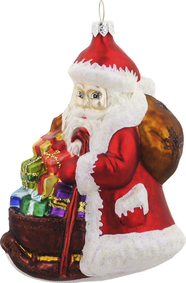 Santa with a sleigh glass ornament