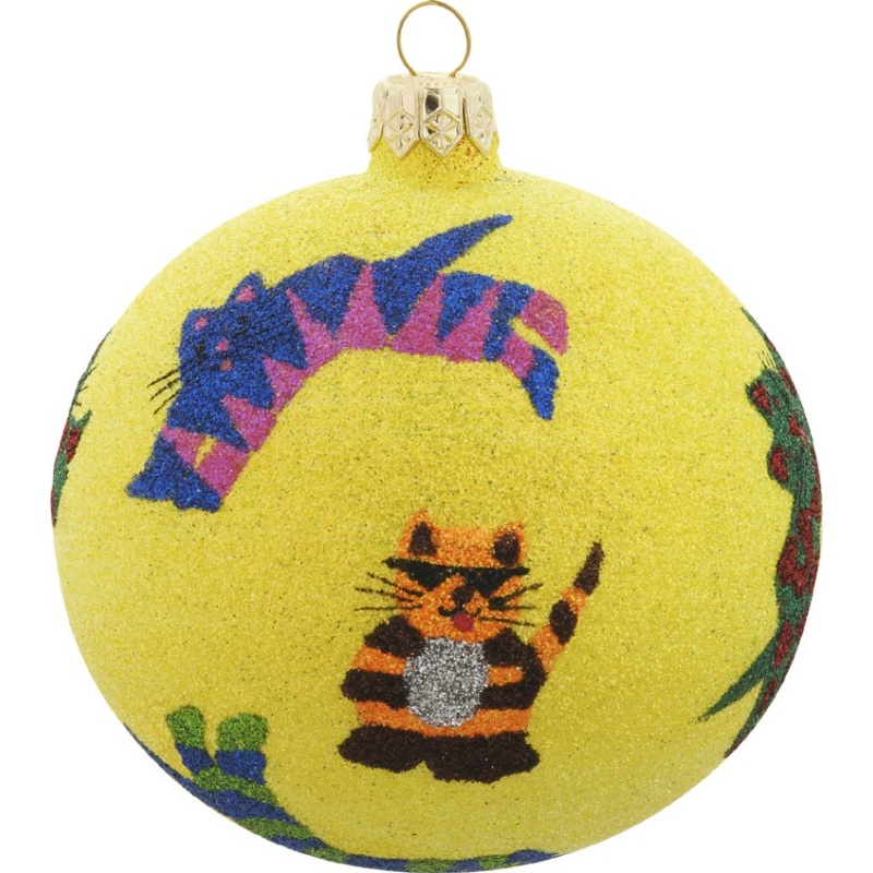 Whimsical cat glass Christmas ornament