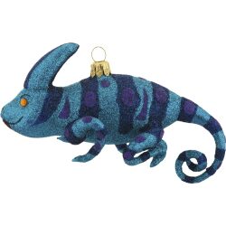 Blue Chameleon free blown ornament