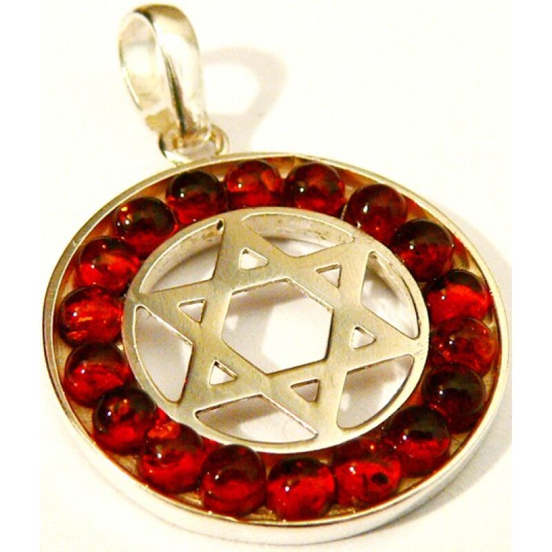 Judaica pendent with diamond cut cherry amber