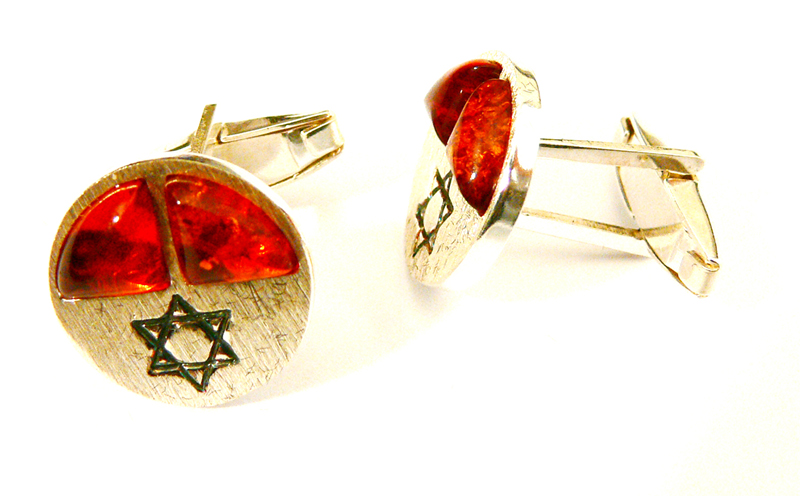 Silver and amber cuff links