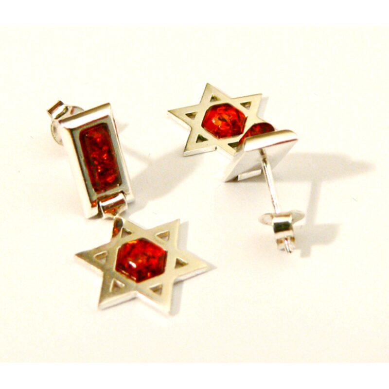 Star of David silver and amber earring
