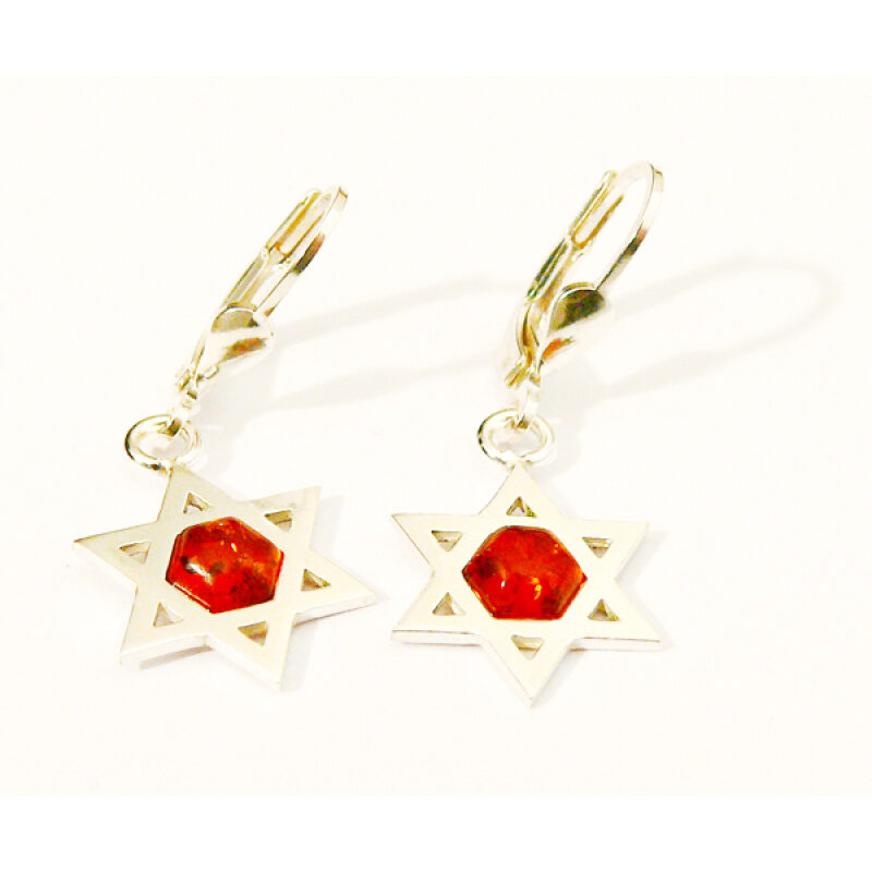 Judaica earring with cognac amber