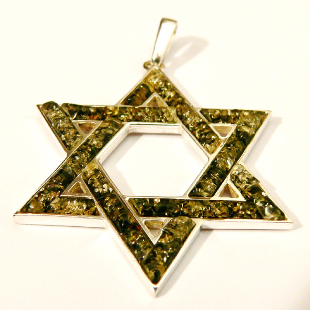Green amber Judaica pendant -pin
