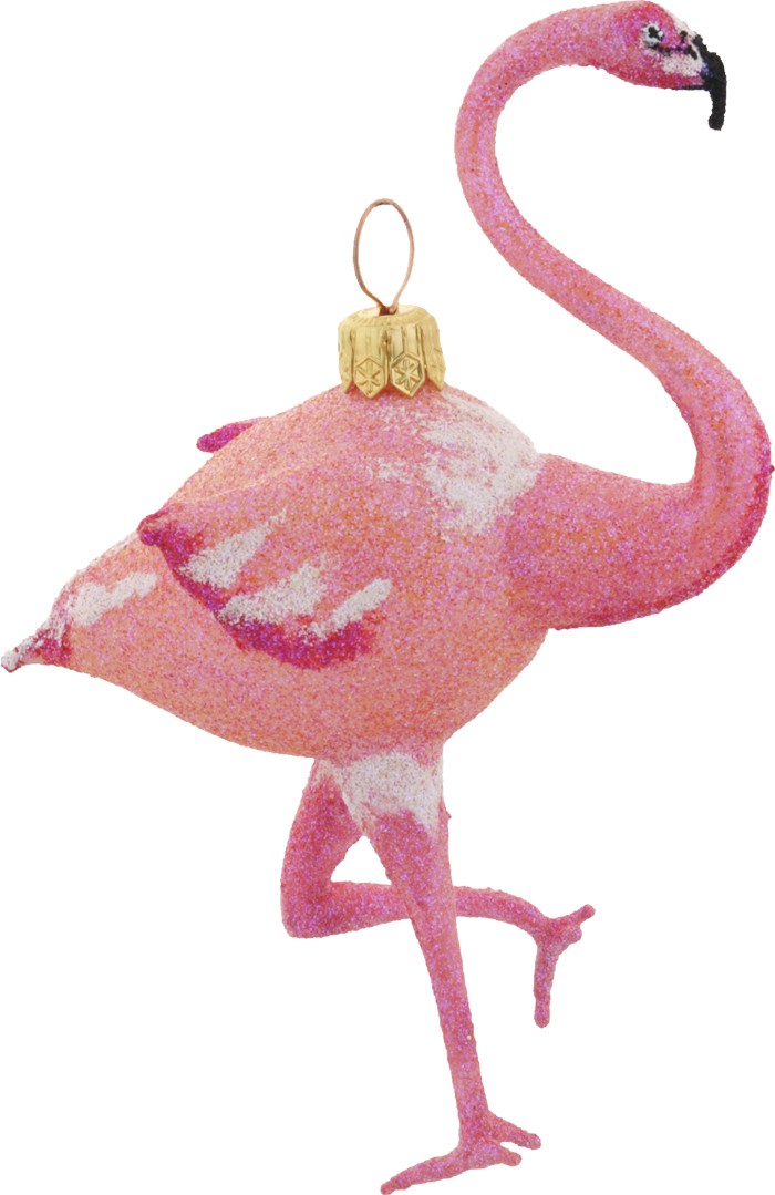 Pink Flamingo glass Christmas ornament