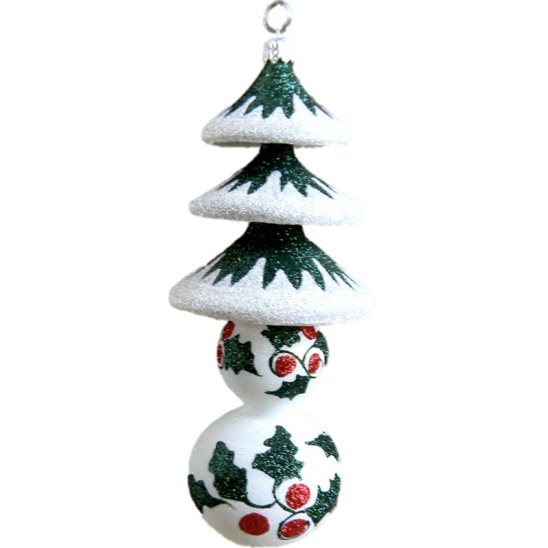 Holly and Pine glass tree ornament