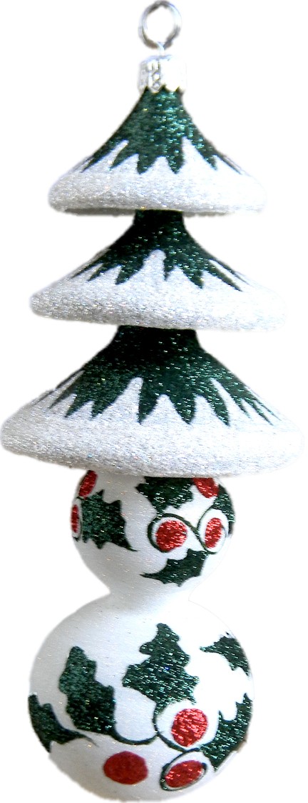 Holly and Pine glass tree ornament