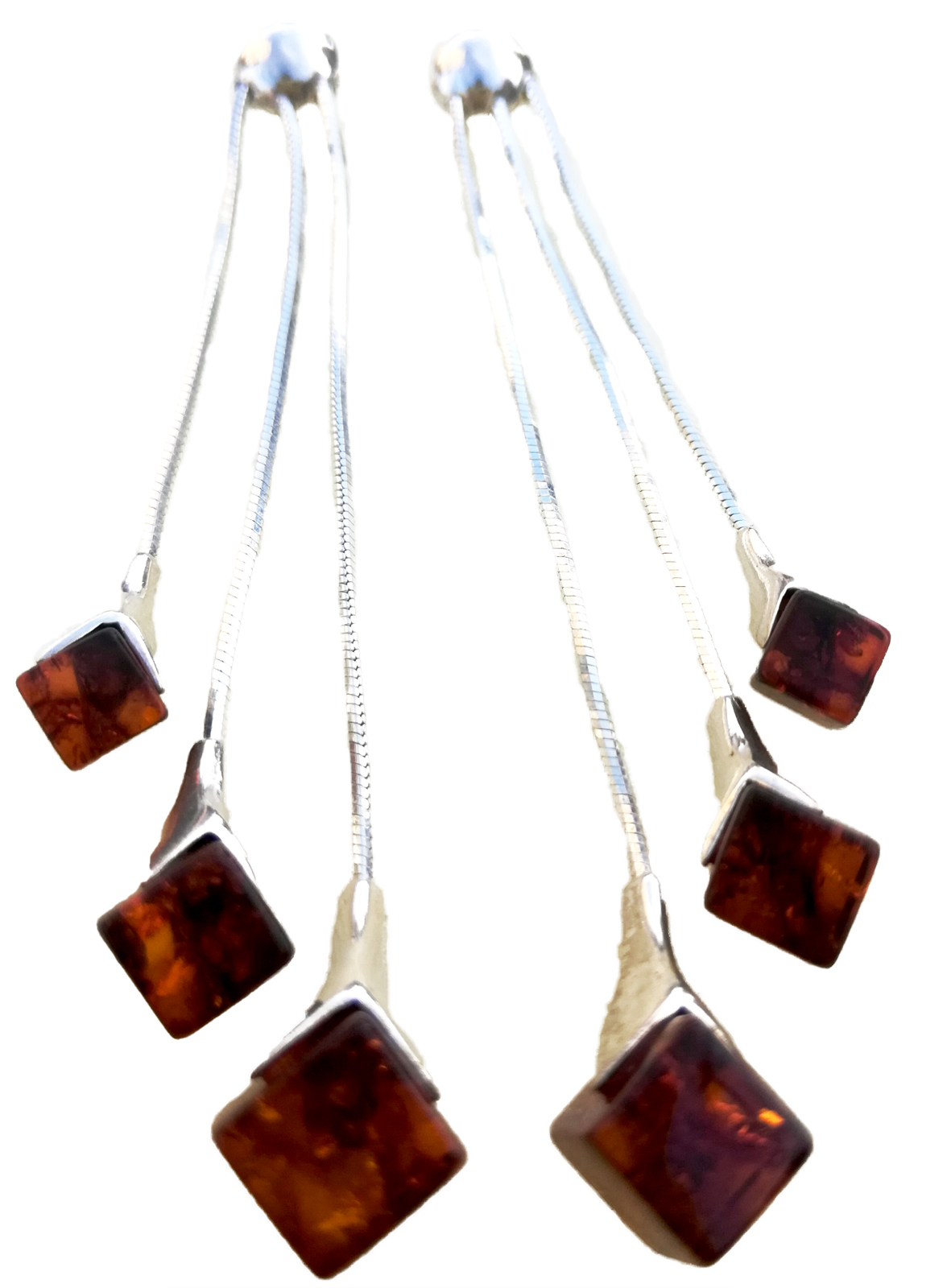 Three strands cognac amber earrings