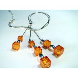 Three Strand Necklace with light honey cubes of Baltic amber