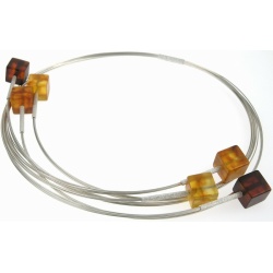 Baltic amber cube necklace on flexible sterling silver wire threads