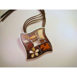Enamel Baltic amber pendant with inlaid multicolored amber nuggets