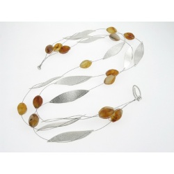 Amber necklace of silver leaves and amber berries.