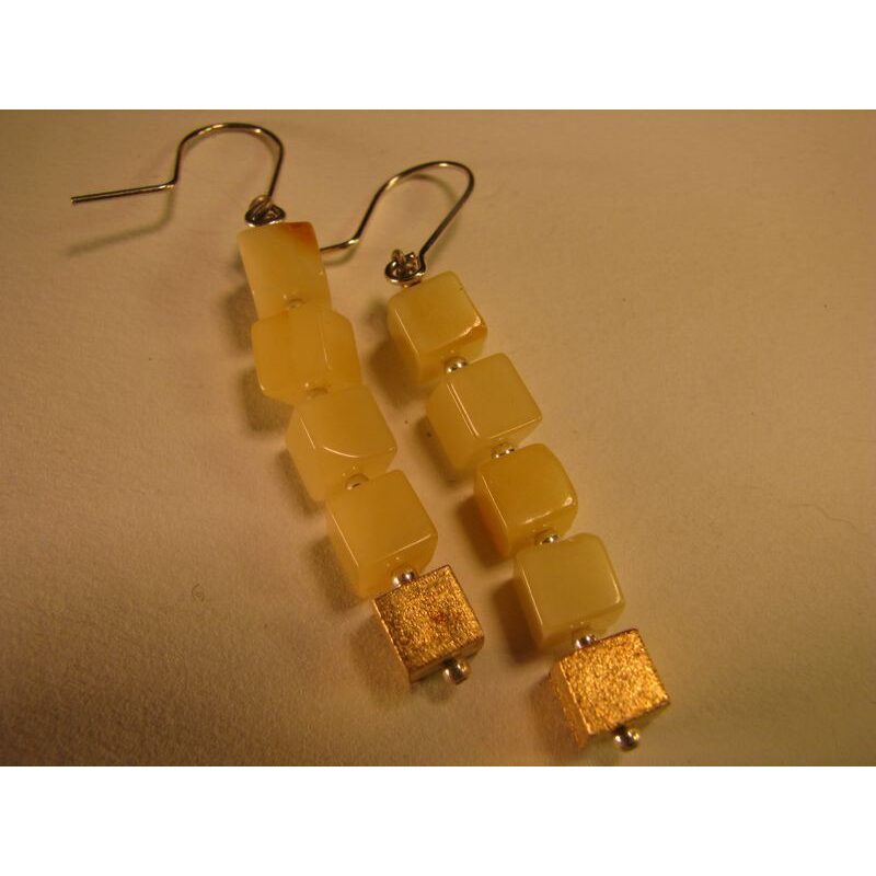 Butterscotch Baltic amber and gold plated cube earrings