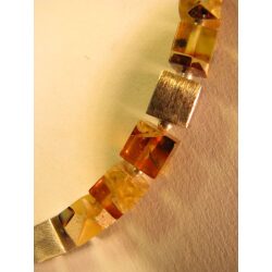 Marbelized Baltic amber cubes and silver necklace