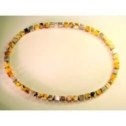 Marbleized Baltic amber and silver cube necklace