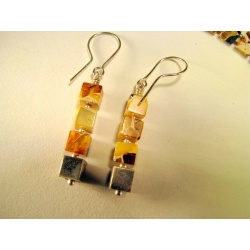 Marbleized Baltic amber cube earring