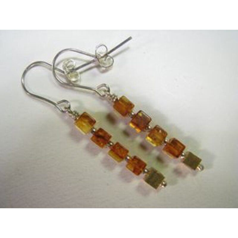 Honey Baltic amber and gold plated cube earring