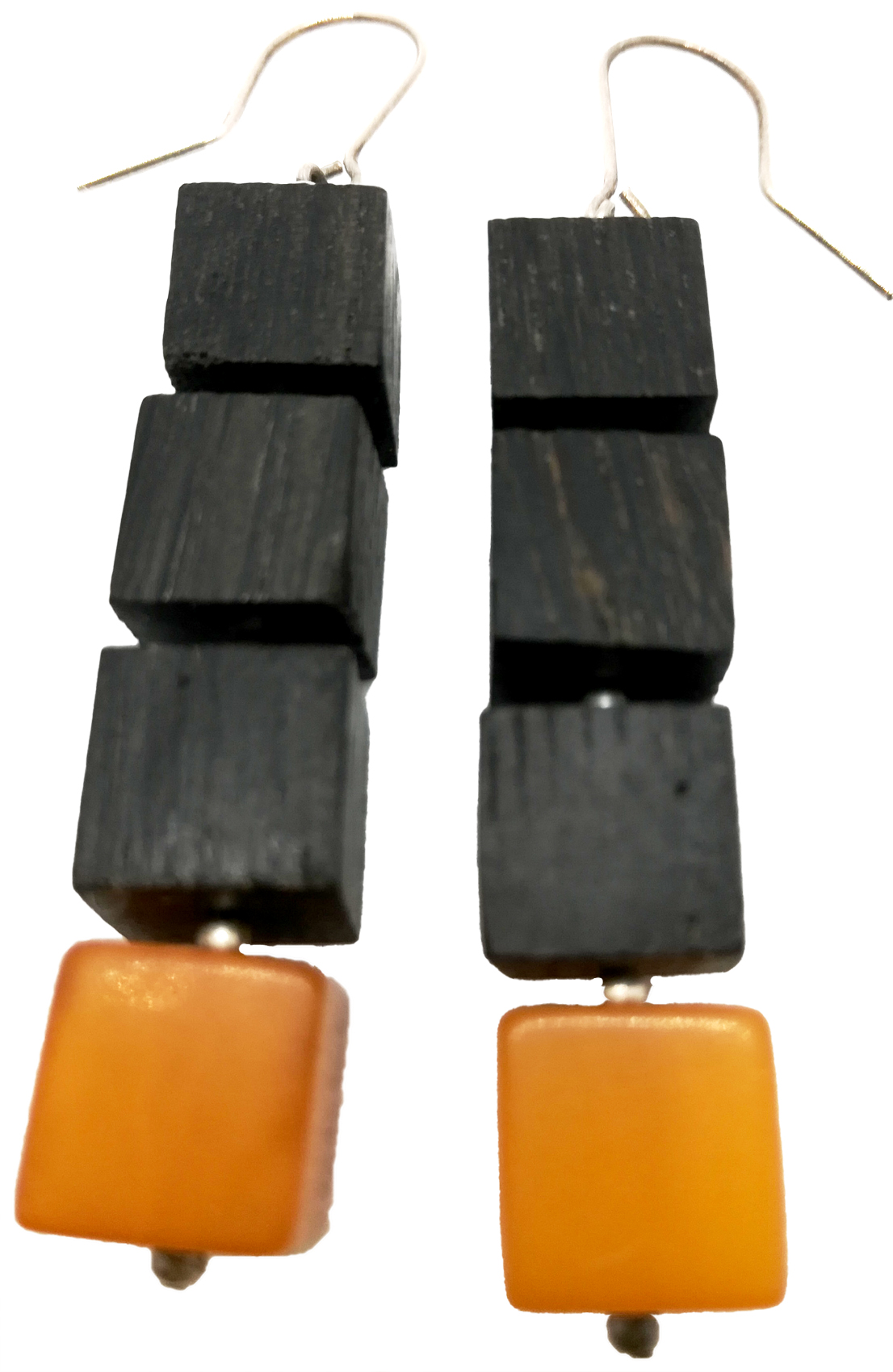 Honey Baltic amber and fossilized oak earrings