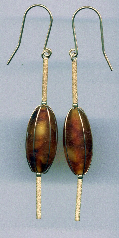 Cognac Baltic amber dates shaped earring