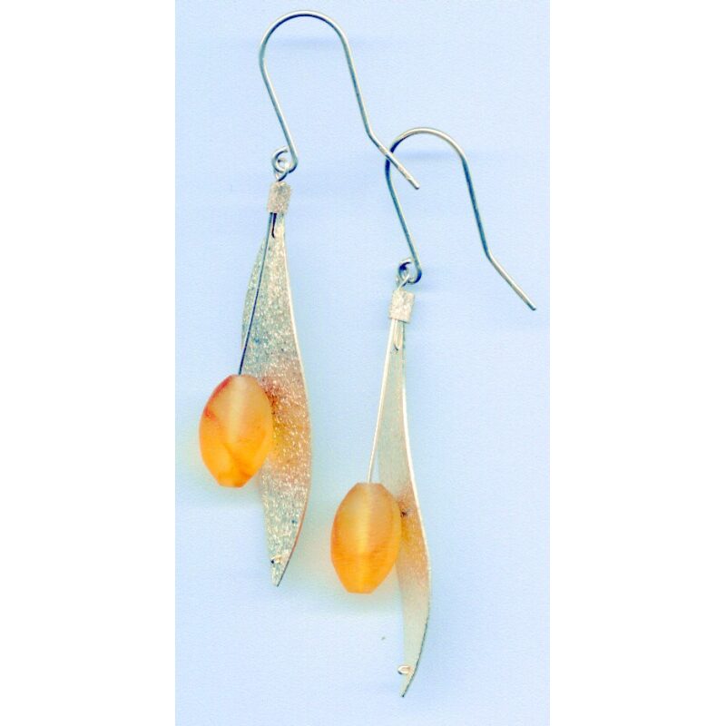 Sterling silver leaves and Baltic amber plum earrings.
