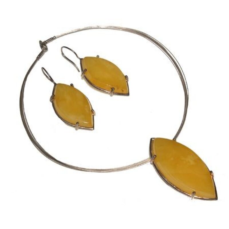 Tear drop lemon Baltic amber one of a kind necklace &earring set