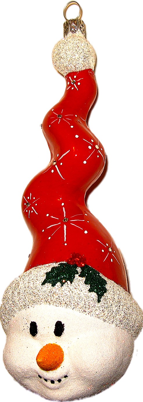 Zig Zag Snowman glass Christmas ornament