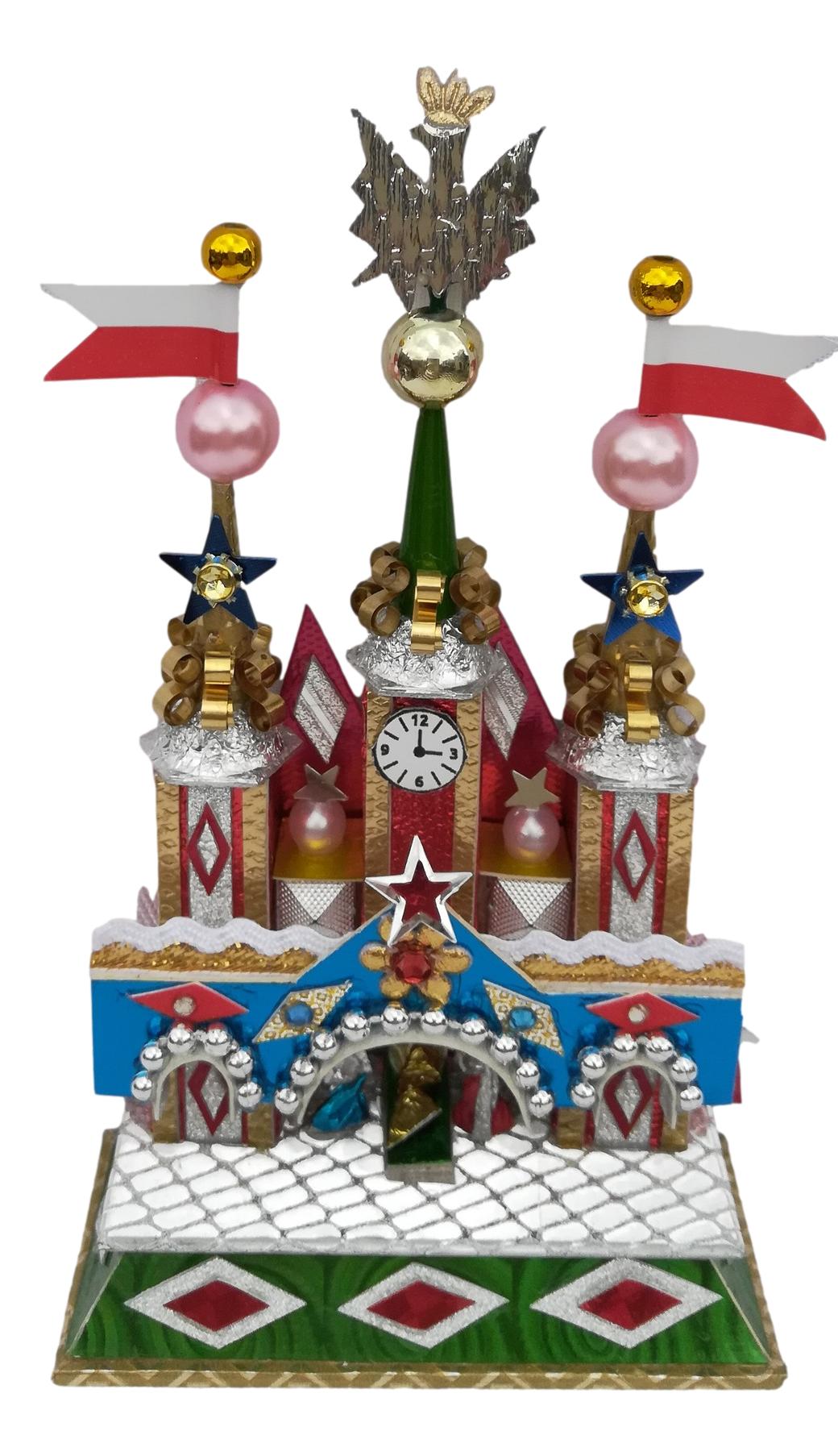Small Krakow Nativity with Krakow's Town hall clock stars and flowers