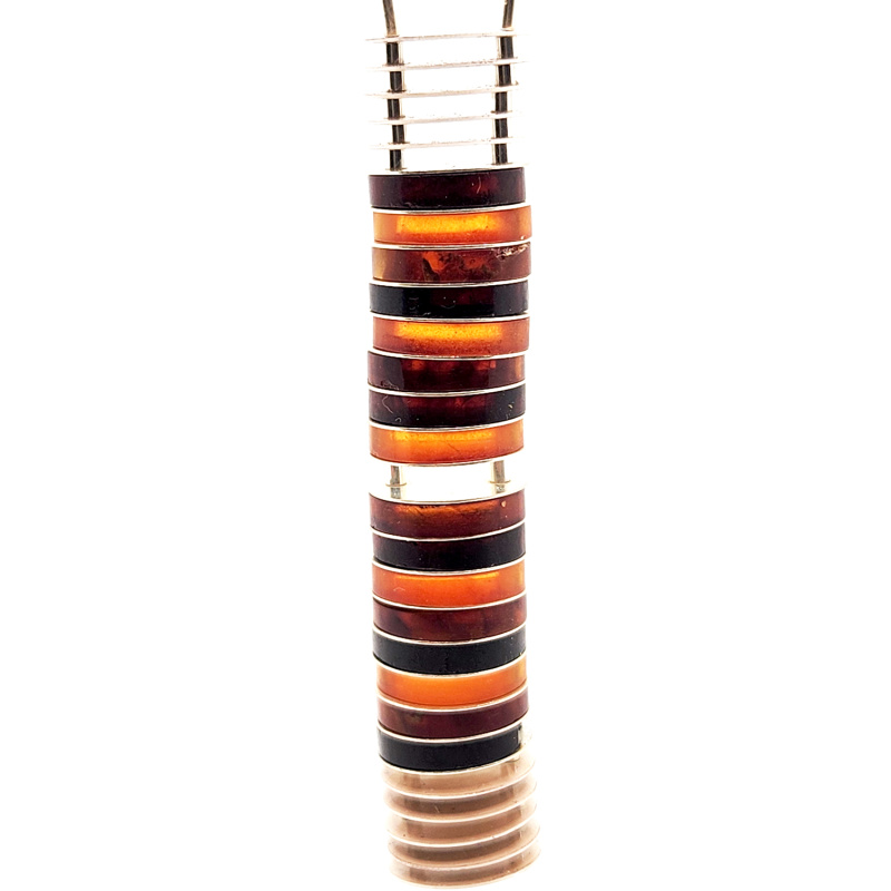 Honey cognac cherry and silver disks necklace