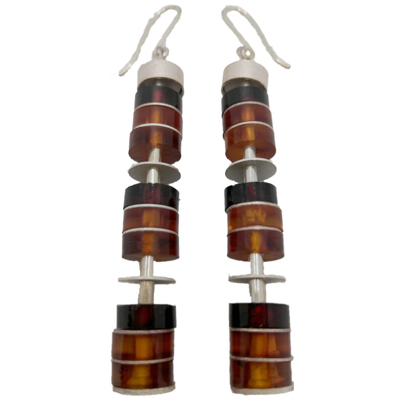 Multicolor amber and silver discs earrings