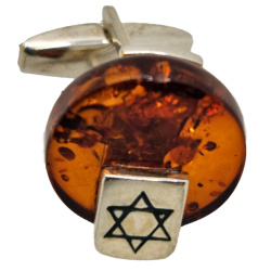 Certified honey Baltic amber with includison cufflinks with Jewish star