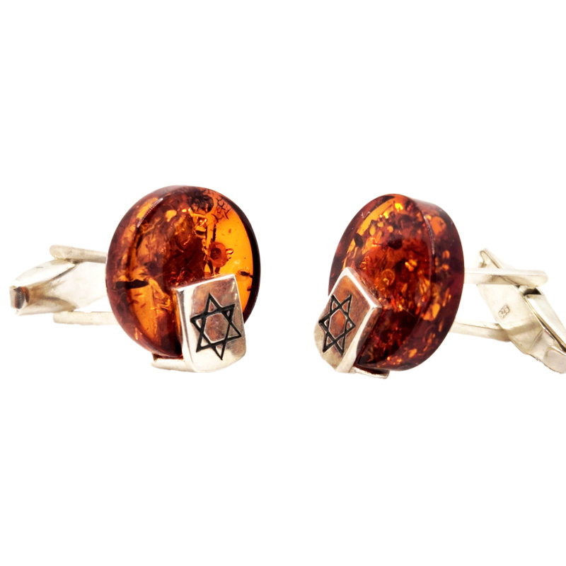 Honey Baltic amber cufflinks with silver Jewish Star