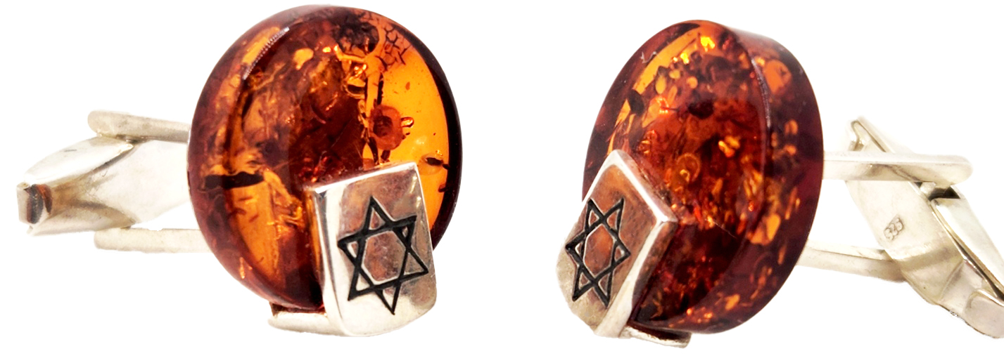 Honey Baltic amber cufflinks with silver Jewish Star