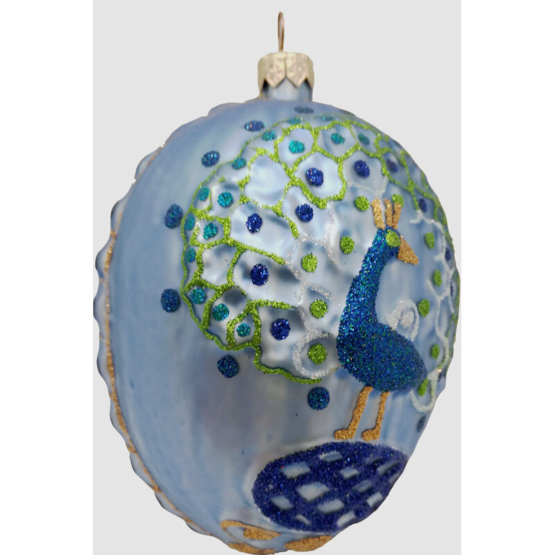 Blue peacock glass Christmas ornament egg