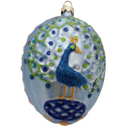 Egg glass Christmas ornament with beautiful peacock