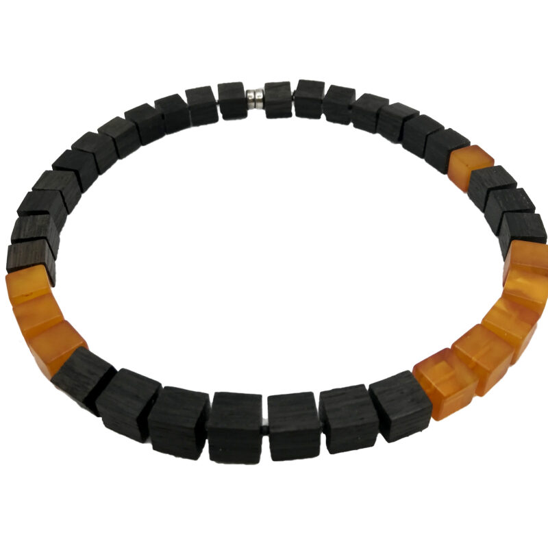 Genuine honey Baltic amber and fossilized oak cubes necklace