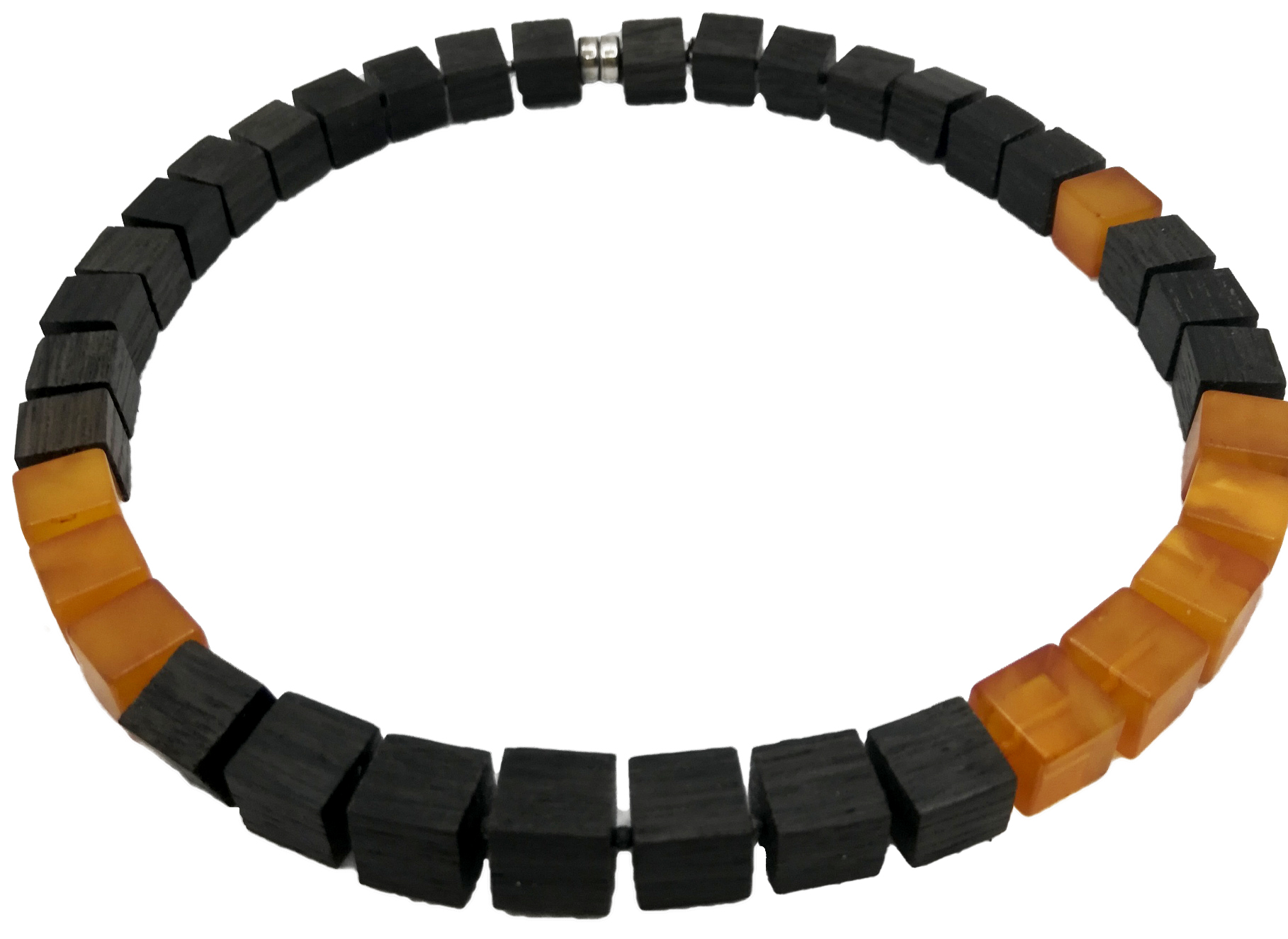 Genuine honey Baltic amber and fossilized oak cubes necklace
