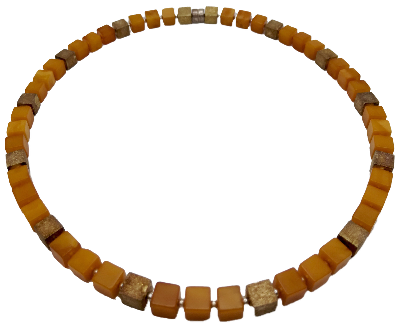 Cubes necklace of genuine honey Baltic amber and gold plated silver