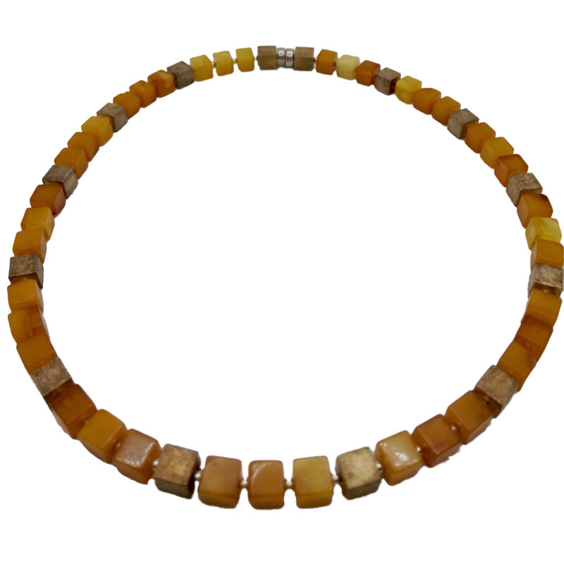 Honey and butterscotch amber and gold burnished cube necklace