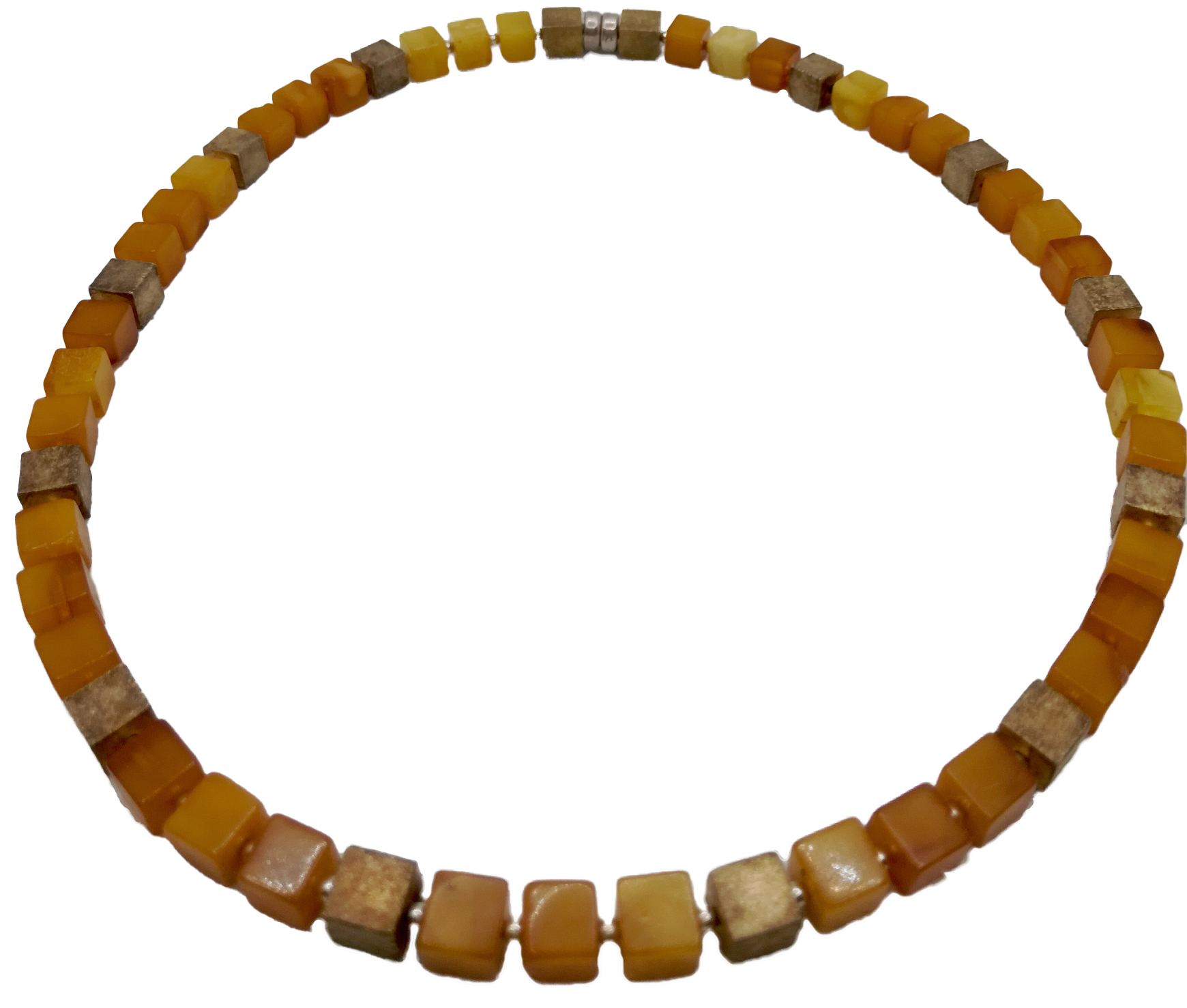 Honey and butterscotch amber and gold burnished cube necklace