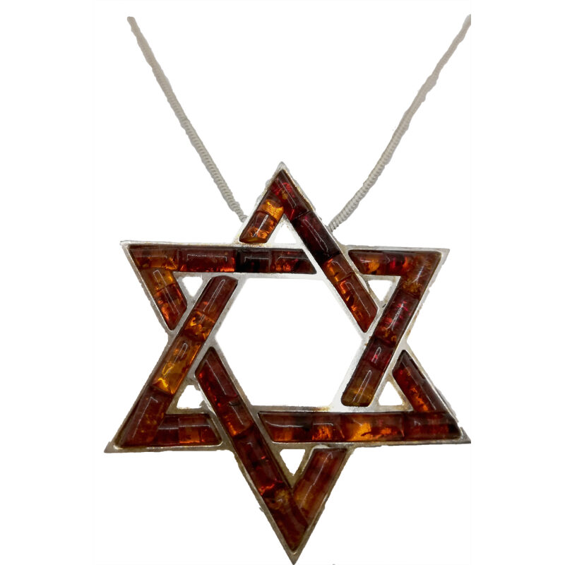 Star of Avid cognac amber pin with silver chain