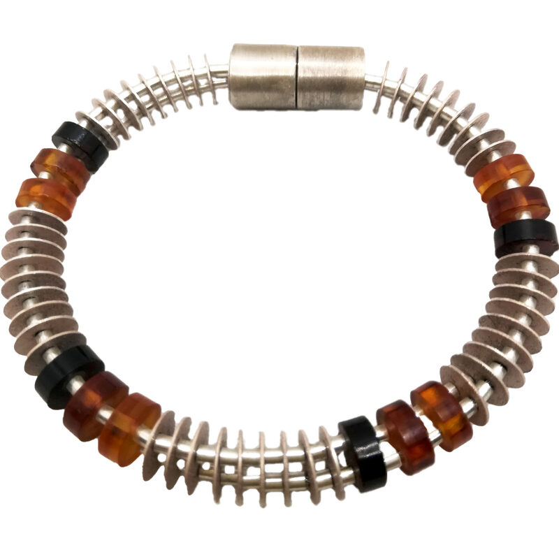 Multicolor Baltic amber and silver discs bracelet