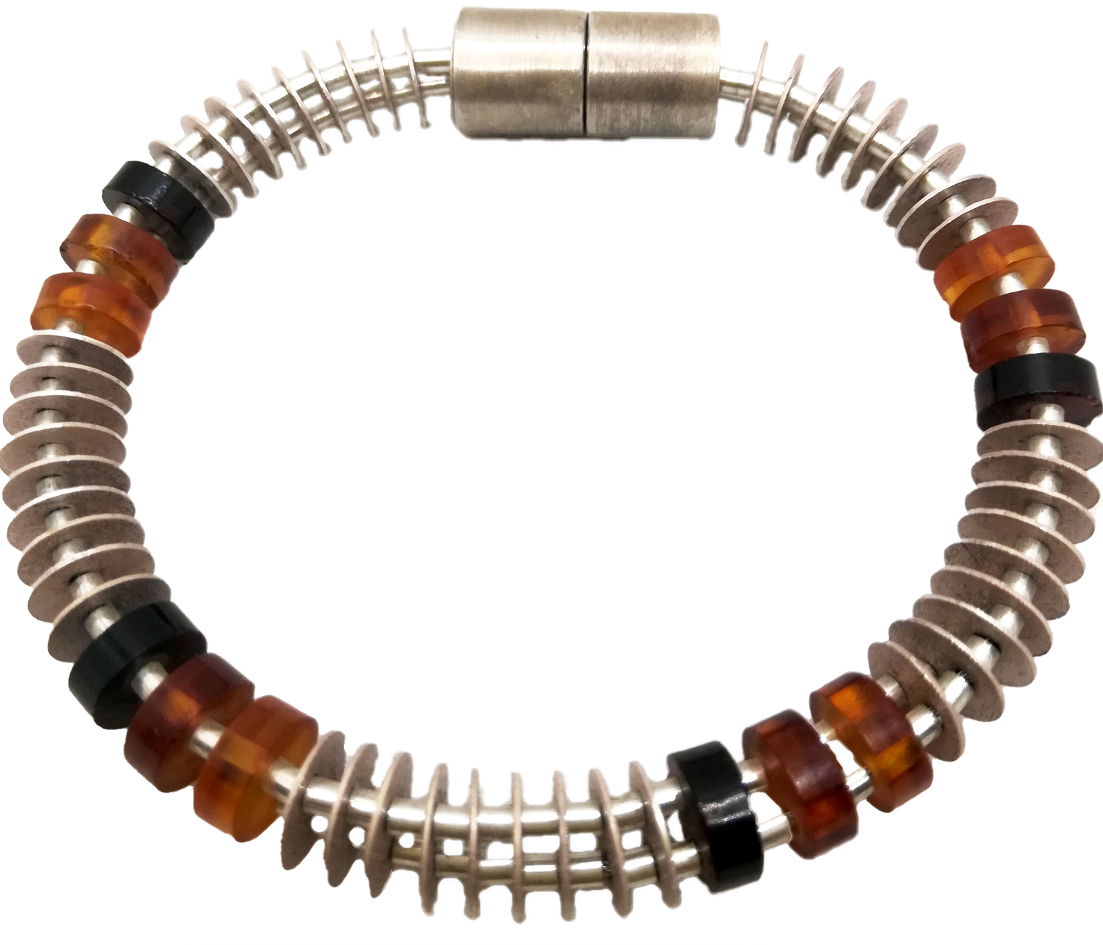 Multicolor Baltic amber and silver discs bracelet