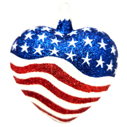 Patriotic heart shaped glass Christmas ornament
