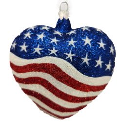 Patriotic heart shaped glass Christmas ornament