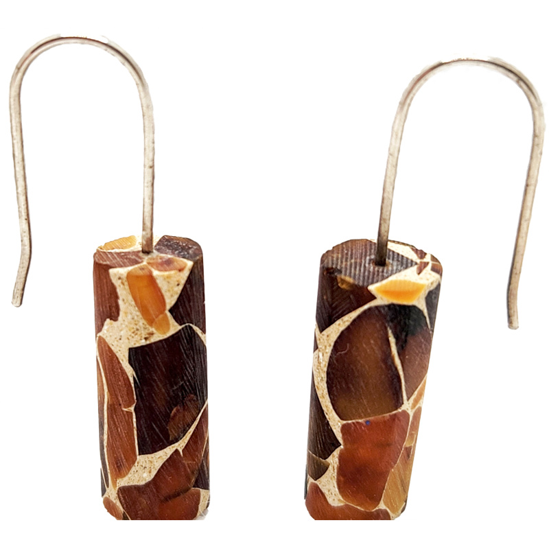 Marbelized Baltic amber log earring