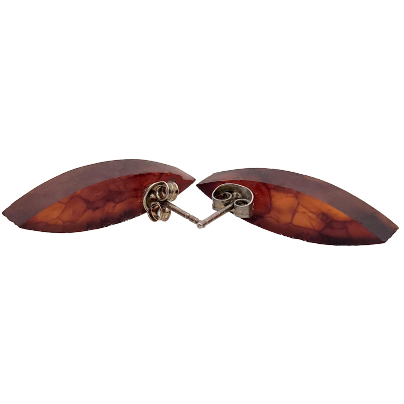 Cognac pointed oval Baltic amber earring clip on