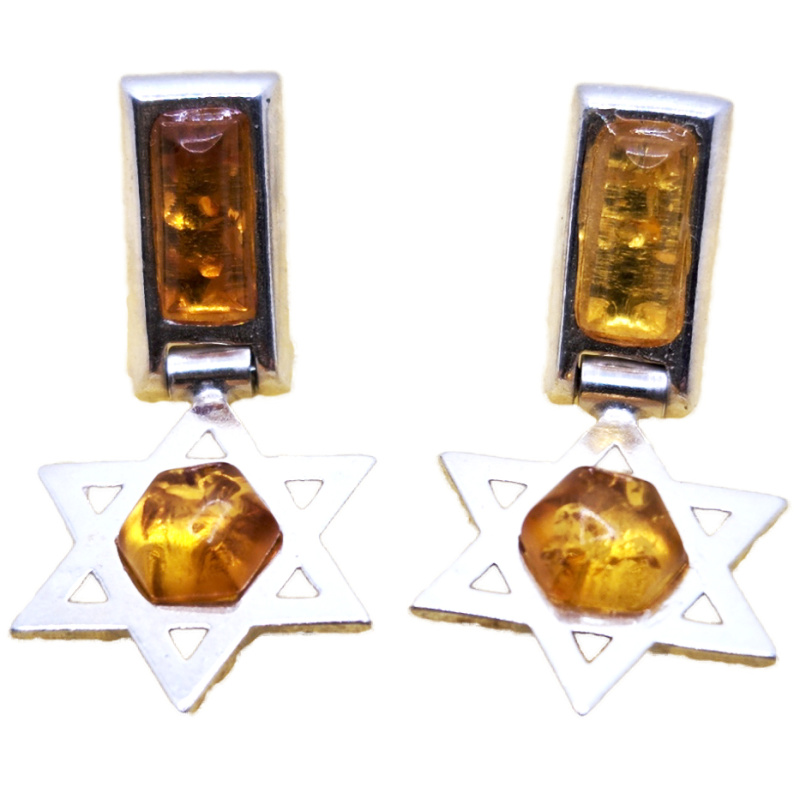 Star of David silver earring with lemon amber