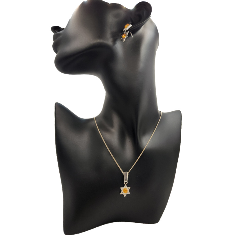 Star of David lemon amber earring and necklace